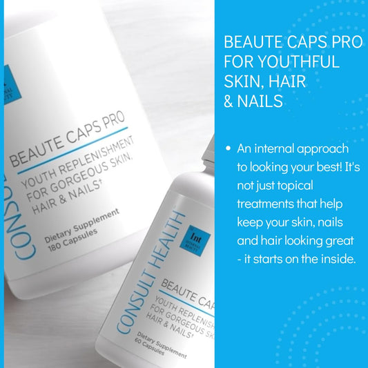 Botella de Beaute Caps PRO con biotina y complejo de naranja roja