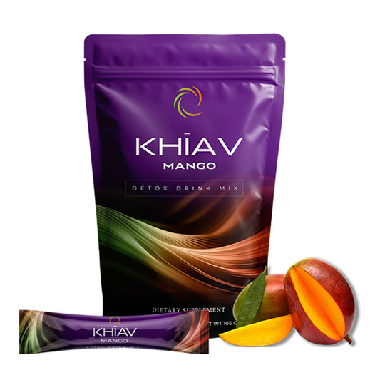 Bebida detox mango NüSpira en paquete violeta.