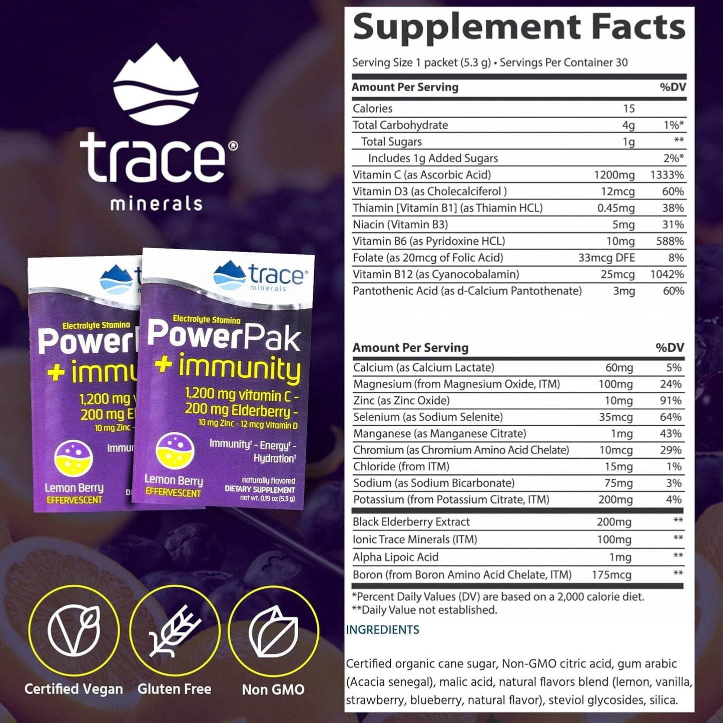Bebida con electrolitos y vitamina c sabor limón-baya Trace Minerals