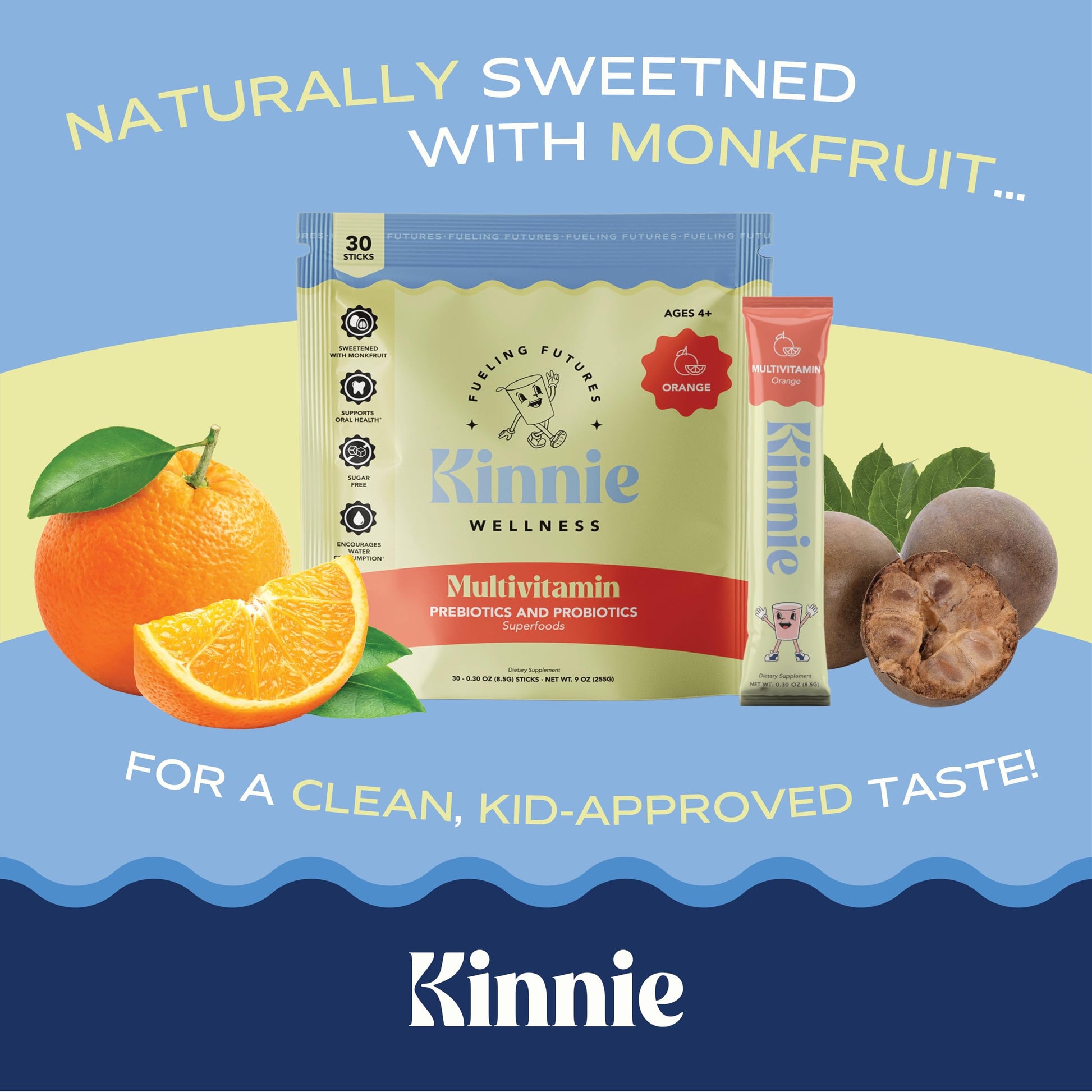 Bebida Kinnie Kids multivitamínica en sticks para niños