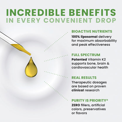 Beneficios de las gotas liposomales de vitamina K2 - Pure TheraPro Rx.