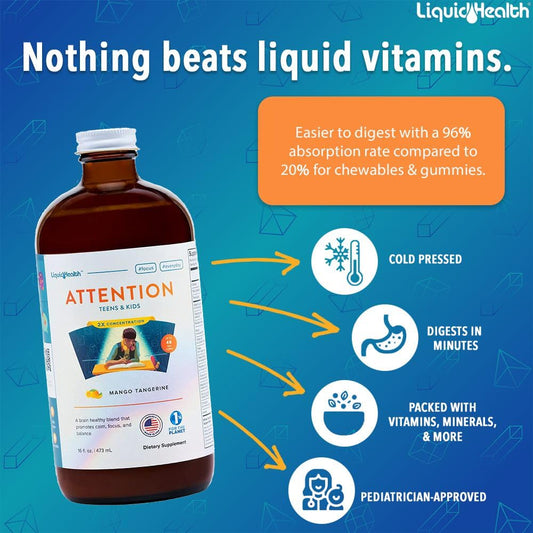 LIQUIDHEALTH Multivitamínico líquido destacando beneficios