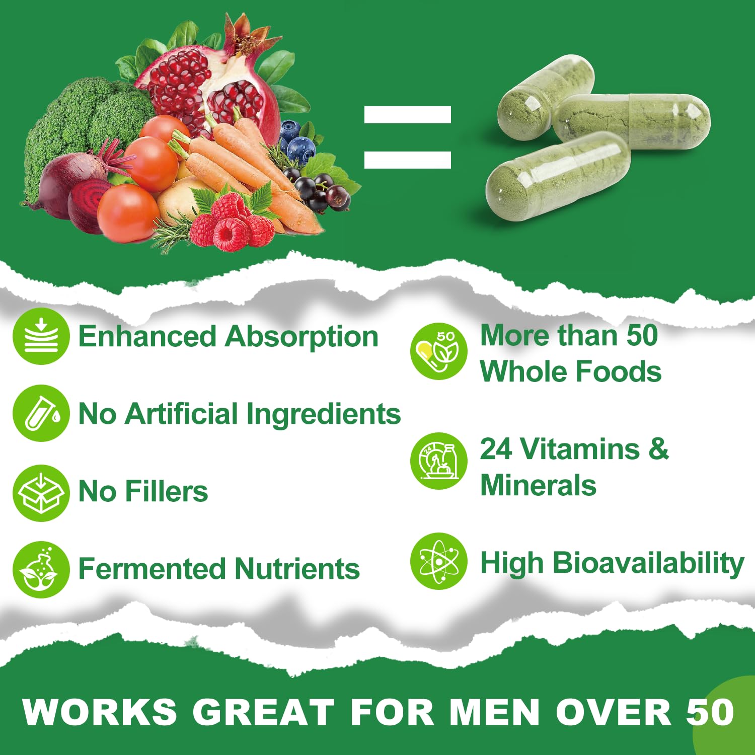 Beneficios de tomar multivitaminas whole food para hombres.