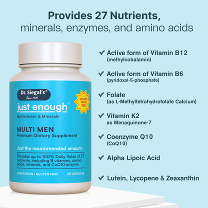 Beneficios del multivitamínico Dr. Siegal para hombres.