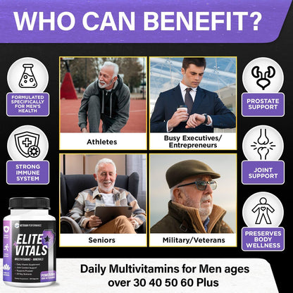 Beneficios del multivitamínico Elite Vitals para próstata.