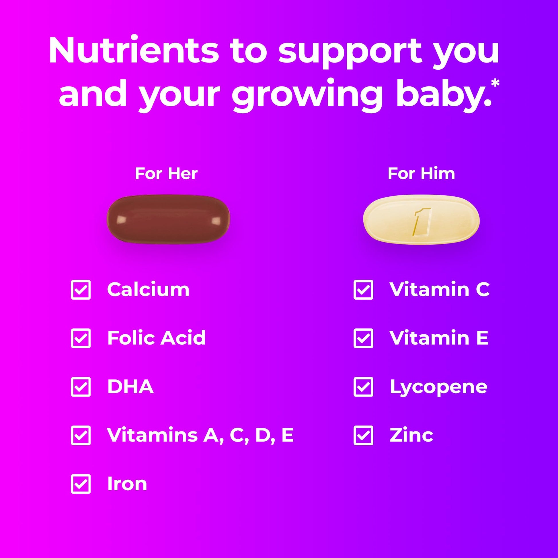 Beneficios nutrientes para ella y él con One A Day pre-embarazo