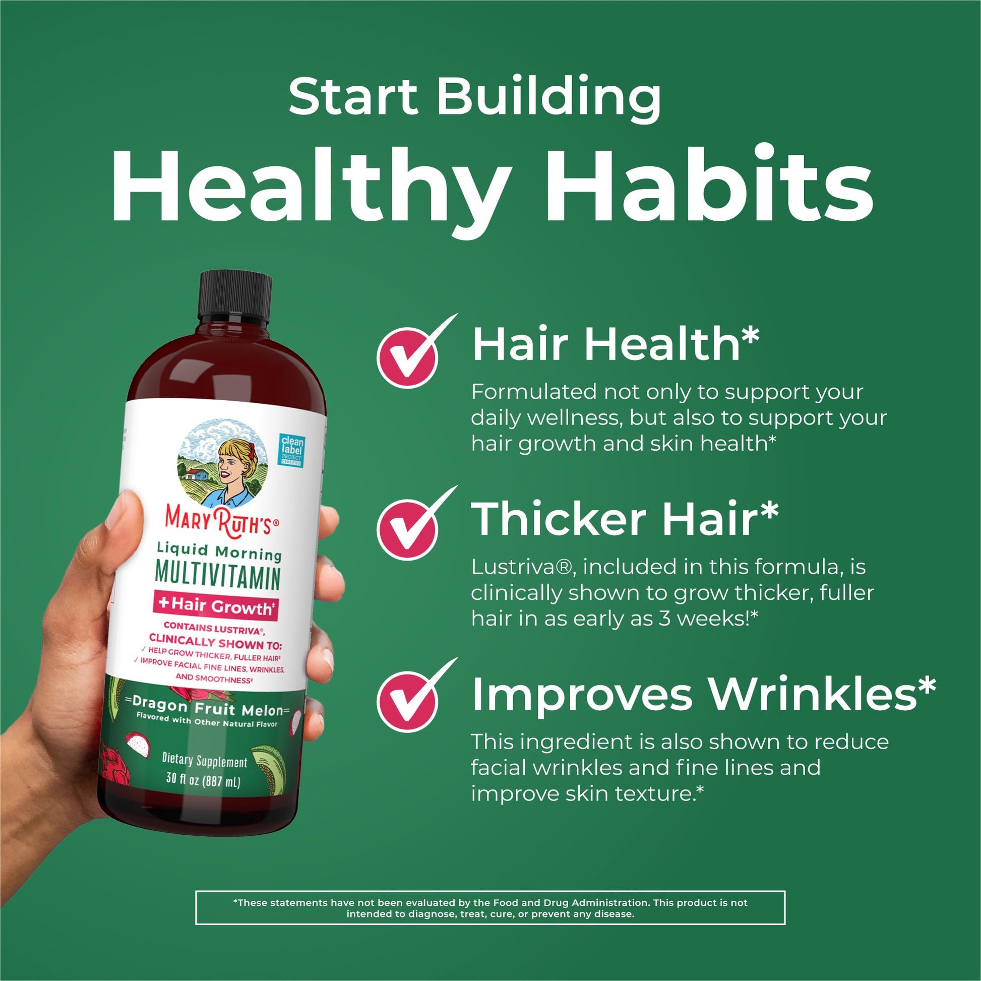 Beneficios de salud del multivitamínico MaryRuth, incluyendo pelo más grueso.