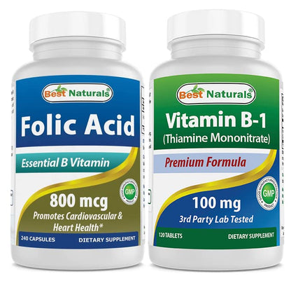 Best Naturals ácido fólico y vitamina b1 frasco cápsulas