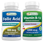 Best Naturals ácido fólico y vitamina B12 suplemento frasco