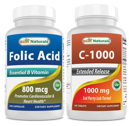 Best Naturals ácido fólico y vitamina C botella frontal