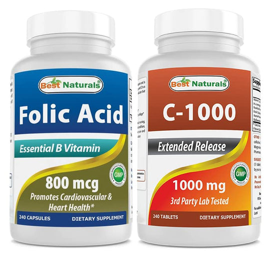 Best Naturals ácido fólico y vitamina C botella frontal
