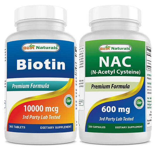 Best Naturals Biotina 10000 mcg y NAC 600 mg suplemento natural