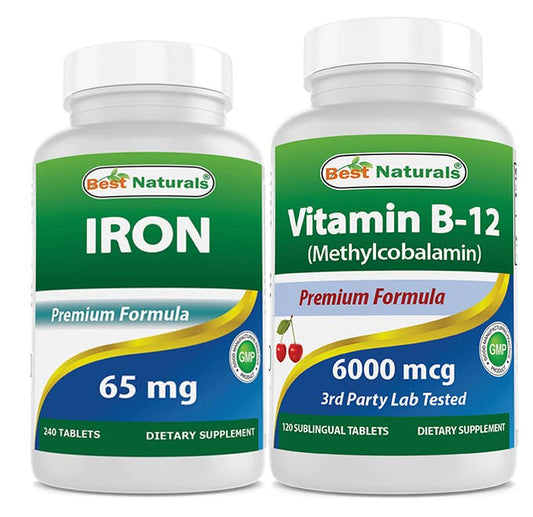 Best Naturals Hierro 65 mg Vitamina B12 6000 mcg frasco tabletas