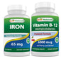 Best Naturals Hierro 65 mg Vitamina B12 6000 mcg frasco tabletas