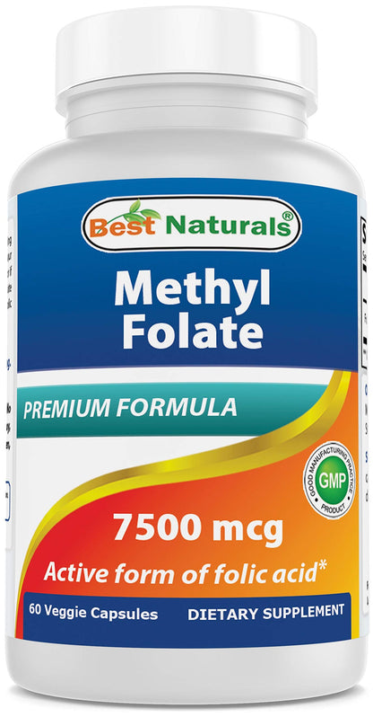 Best Naturals Metilfolato 7500 mcg frasco 60 cápsulas vegetales