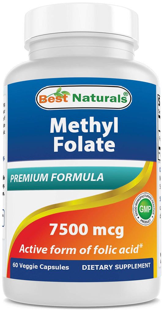 Best Naturals Metilfolato 7500 mcg frasco 60 cápsulas vegetales