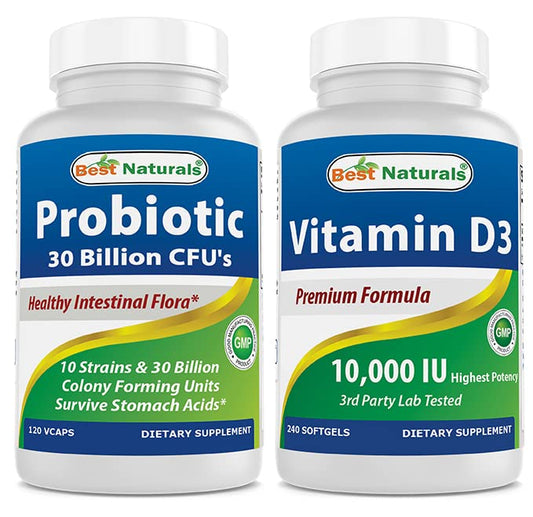 Best Naturals probióticos 10 cepas con vitamina D3 en cápsulas vegetarianas