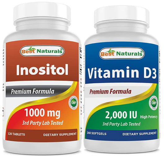 Best Naturals suplemento Inositol 1000mg y Vitamina D3 2000 IU