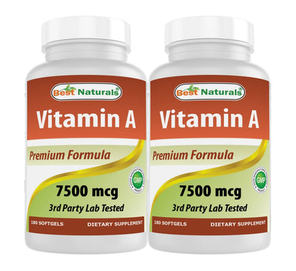 Best Naturals vitamina a 25000 ui caja frontal 180 cápsulas