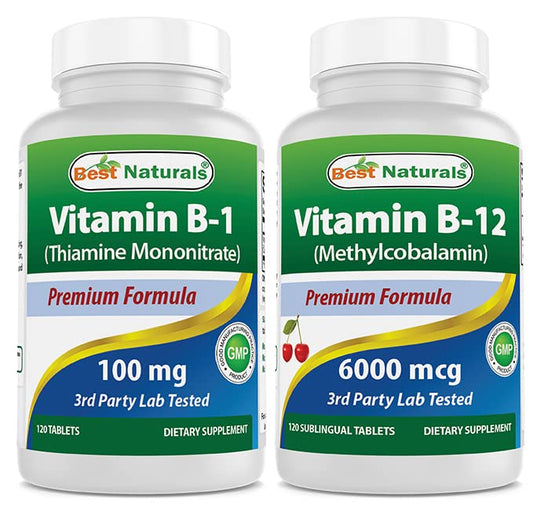 Best Naturals suplemento Vitamina B1 y B12 botellas frontales