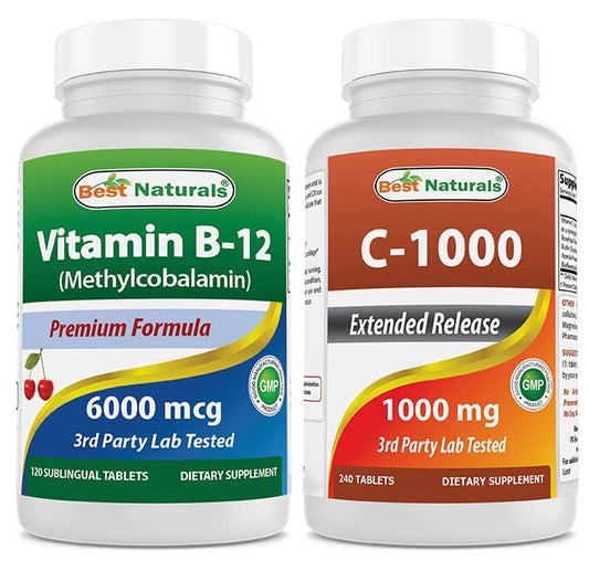 Best Naturals suplemento Vitamina B12 y Vitamina C botella frontal