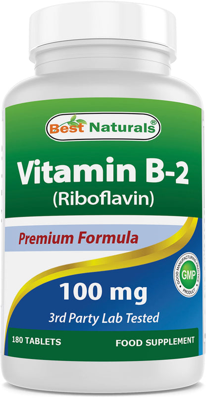 Botella de vitaminas Best Naturals B2 100 mg 180 tabletas