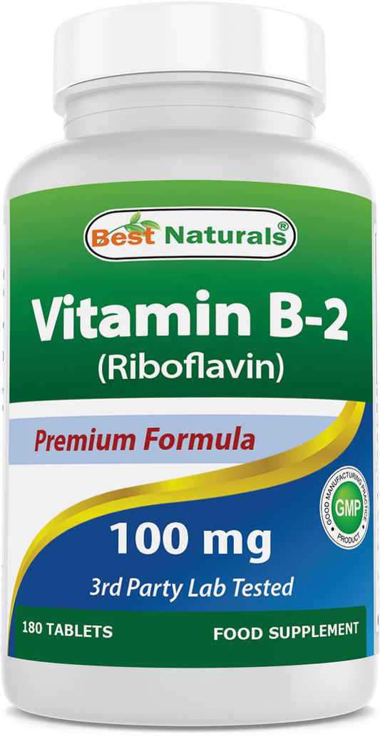 Botella de vitaminas Best Naturals B2 100 mg 180 tabletas