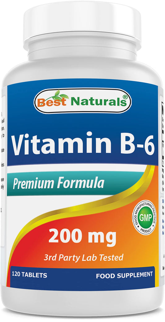 Best Naturals Vitamina B6 200 mg frasco 120 tabletas