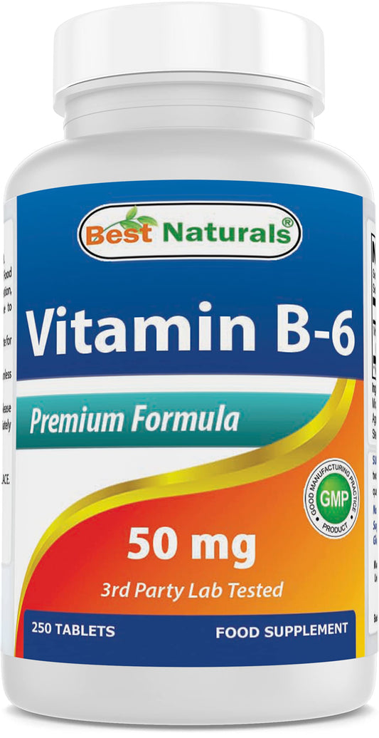 Botella de Best Naturals Vitamina B6 50 mg 250 tabletas
