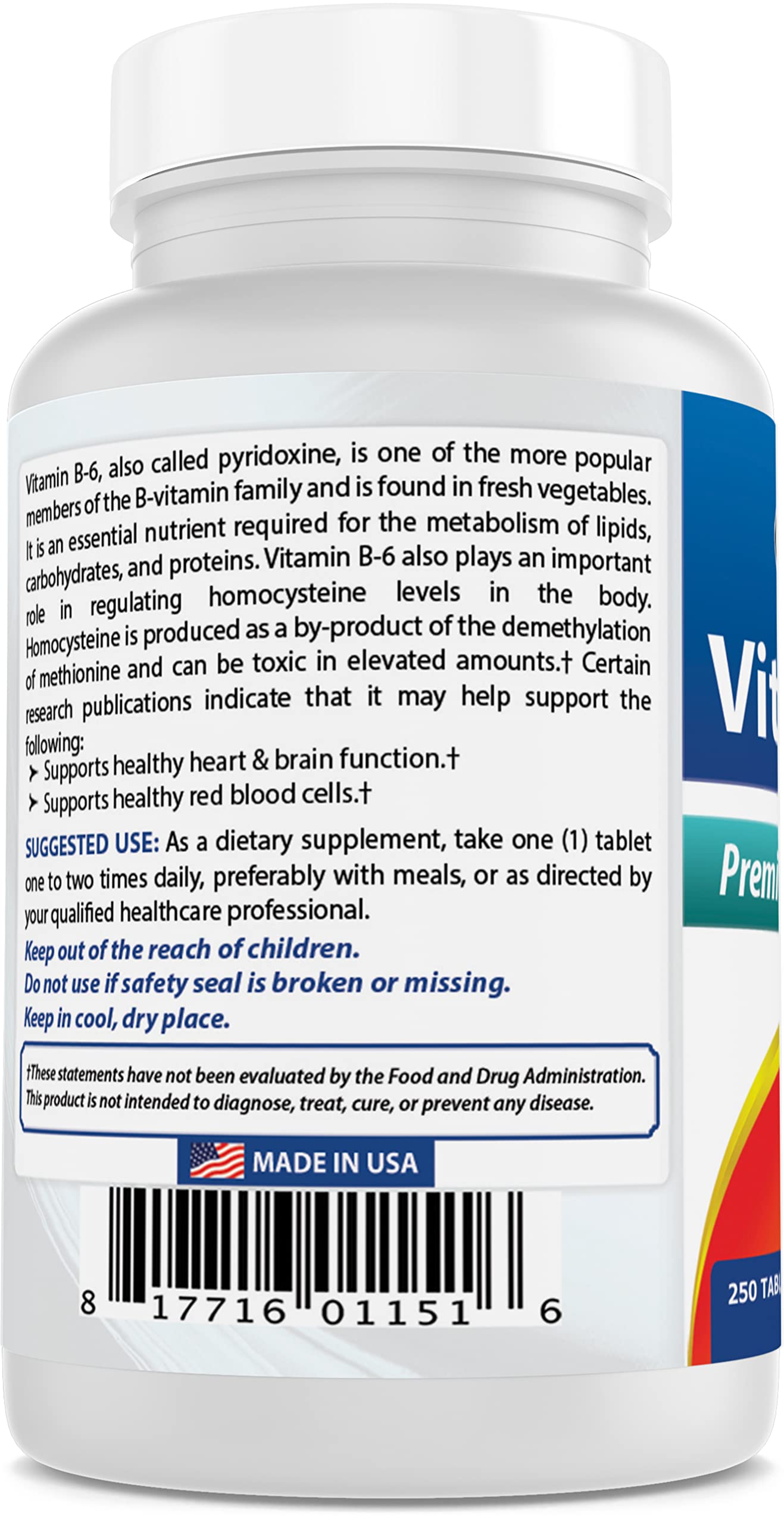 Best Naturals Vitamina B6 suplemento nutricional frasco