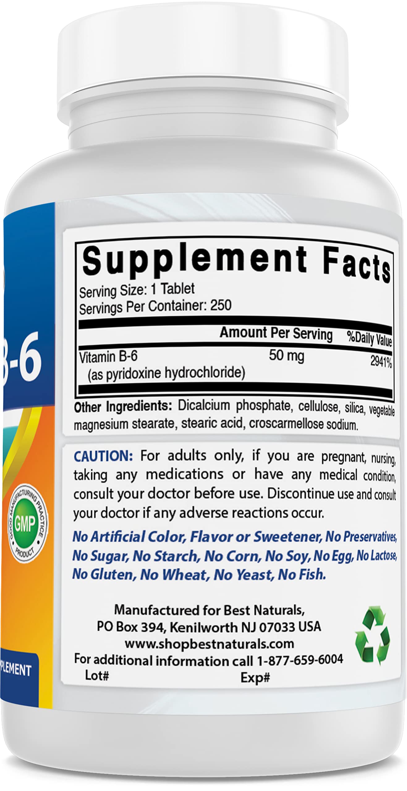 Best Naturals Vitamina B6 tabletas paquete triple 750 unidades