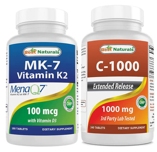 Best Naturals Vitamina K2 MK7 D3 Vitamina C botella frontal