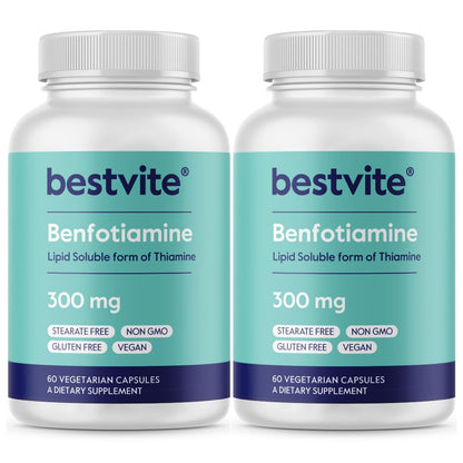 Botella de Bestvite Benfotiamina 300mg doble paquete cápsulas veganas