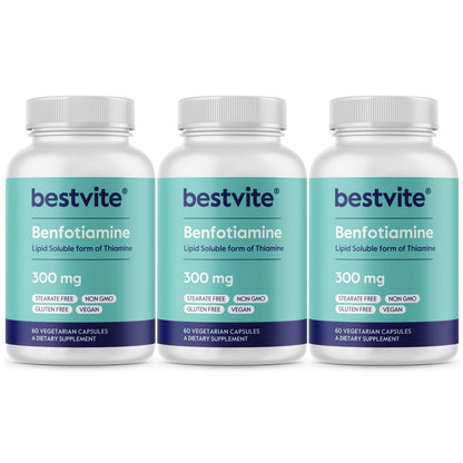 Botella de Bestvite Benfotiamina 300mg triple paquete 180 cápsulas veganas