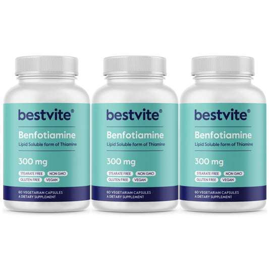 Botella de Bestvite Benfotiamina 300mg triple paquete 180 cápsulas veganas