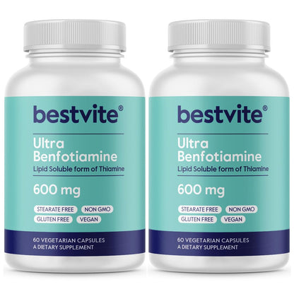 Botella de Benfotiamina Bestvite 600mg cápsulas veganas