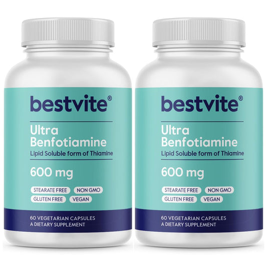 Botella de Benfotiamina Bestvite 600mg cápsulas veganas