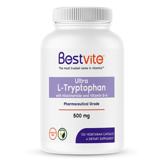 BESTVITE L-Triptófano 500mg paquete frontal 120 cápsulas vegetarianas