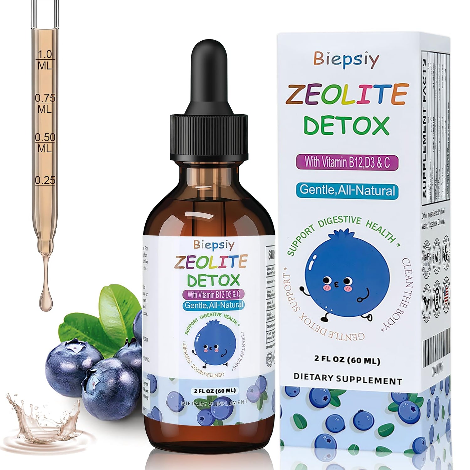 Frasco de gotas detox Biepsiy con zeolita y vitaminas