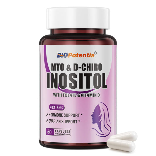 Frasco de BIO POTENTIA cápsulas de mio-inositol para equilibrio hormonal