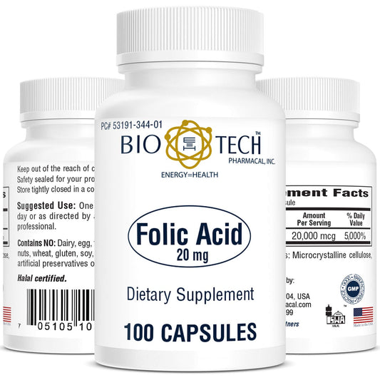 Bio-Tech Pharmacal ácido fólico 20 mg suplemento 100 cápsulas