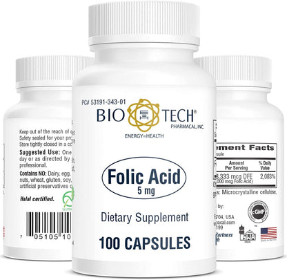 Bio-Tech Pharmacal ácido fólico 5 mg frasco cápsulas blancas