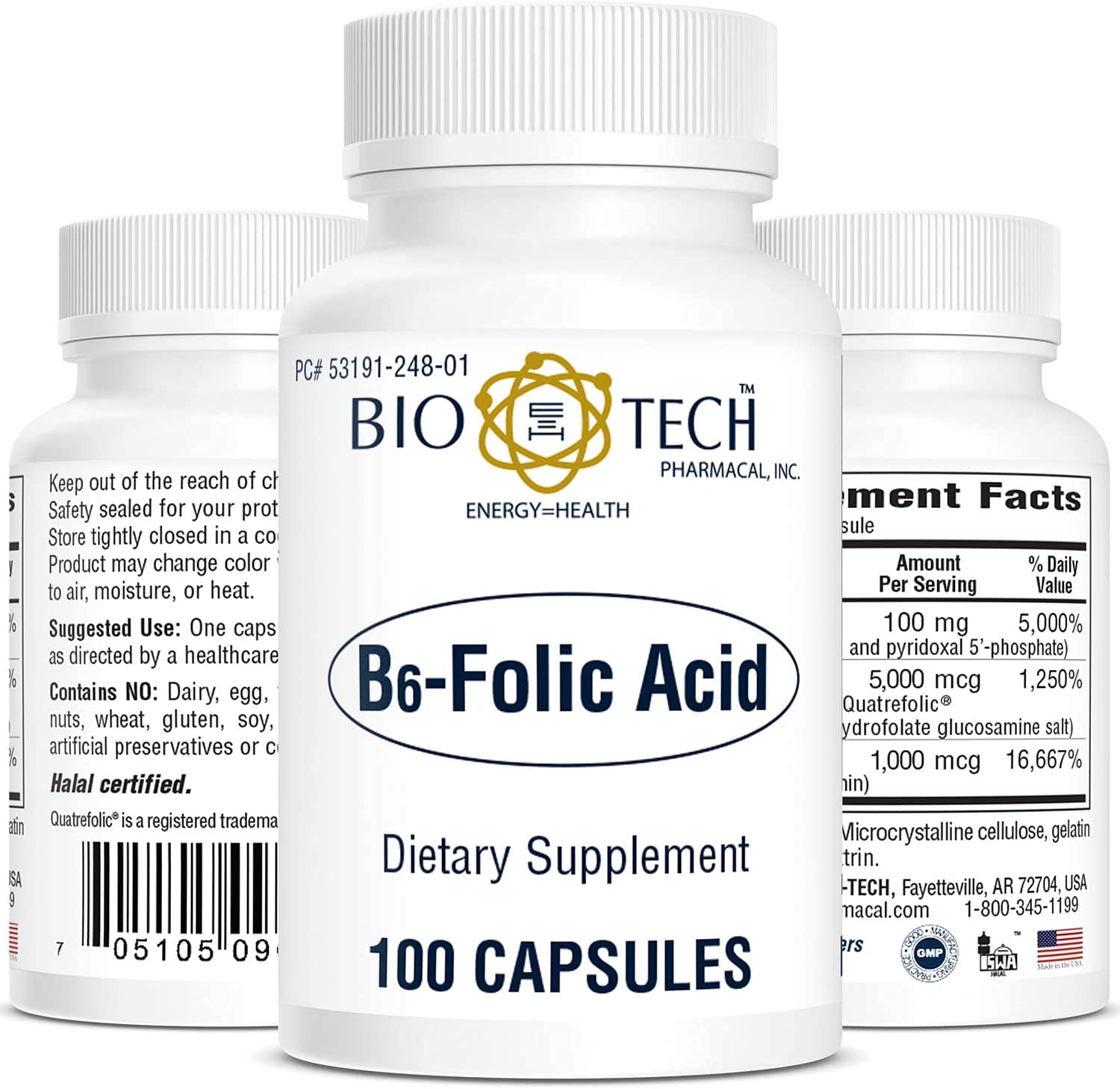 Bio-Tech Pharmacal B6 ácido fólico suplemento 100 cápsulas