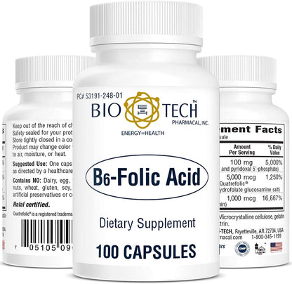 Bio-Tech Pharmacal B6 ácido fólico suplemento 100 cápsulas