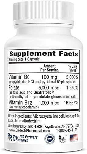 Cápsulas Bio-Tech Pharmacal B6 ácido fólico naturales