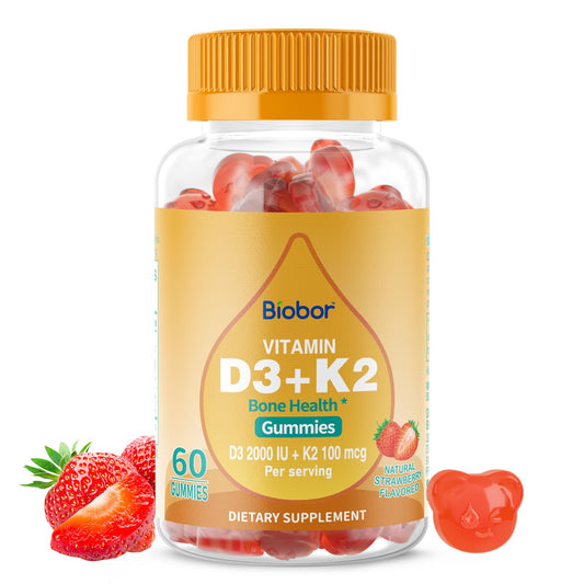 Botella de gomitas Biobor Vitamina D3 K2 sabor fresa