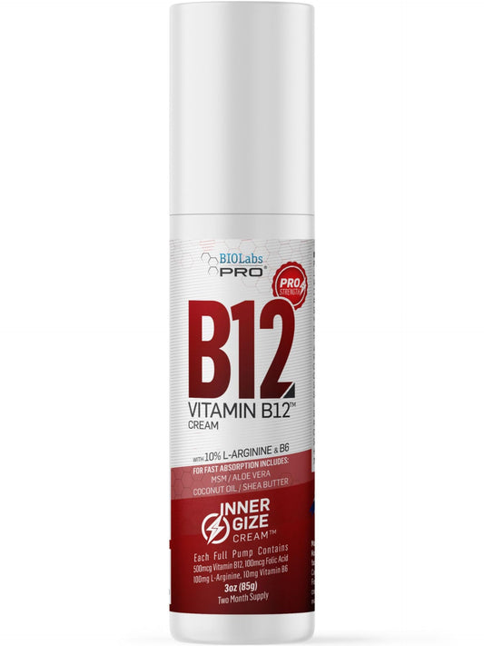 BIOLABS PRO Innergize crema B12 natural botella frontal