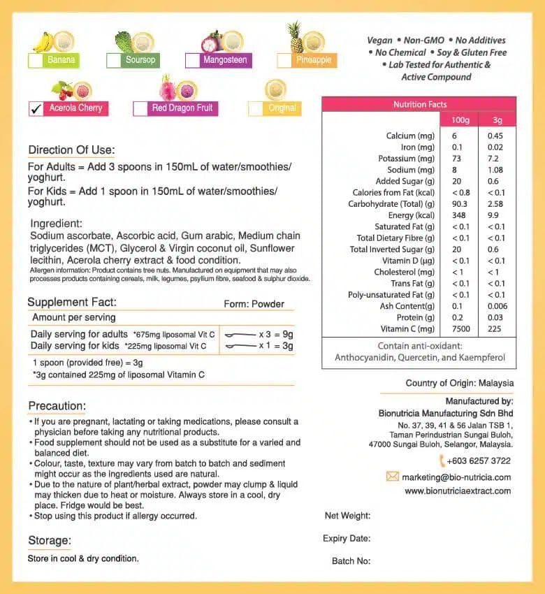 Bionutricia suplemento Vitamina C liposomal polvo