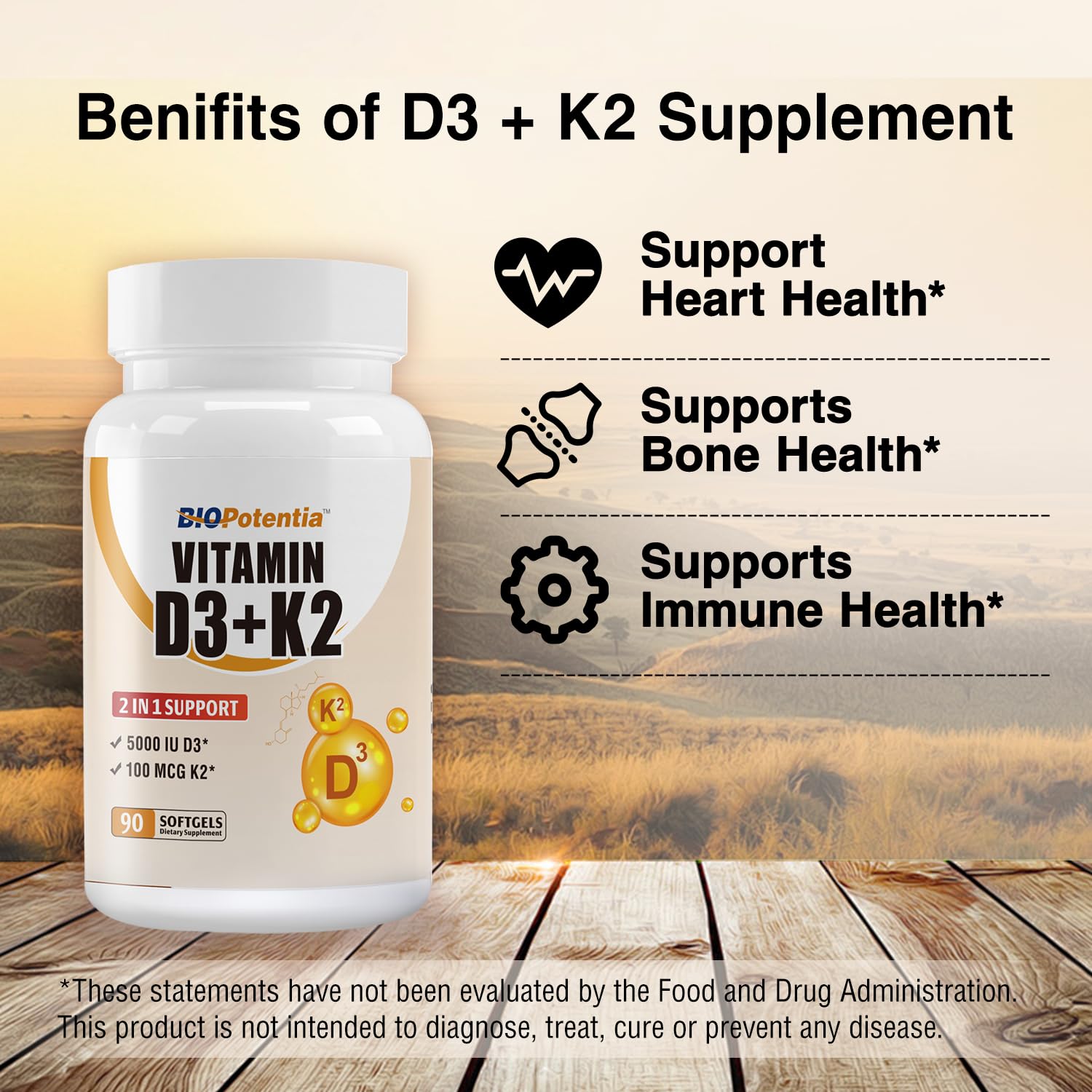 BIO POTENTIA suplemento d3 k2 protección huesos e inmune