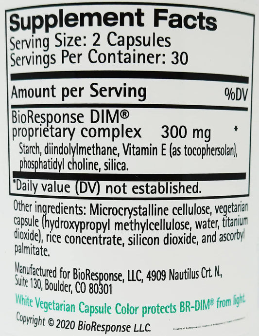 Etiqueta de ingredientes de Bioresponse DIM 150